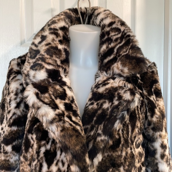BAND OF THE FREE WILD CAT LEOPARD FAUX FUR OPEN JACKET BLACK BROWN IVORY SIZE S - Picture 4 of 13